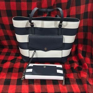 Michael Kors purse set navy and white stripes